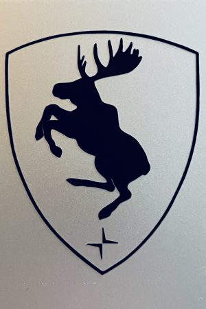 The Moose Is Loose small shield sticker outlinet