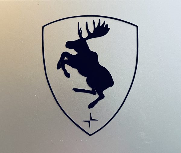 The Moose Is Loose small shield sticker outlinet